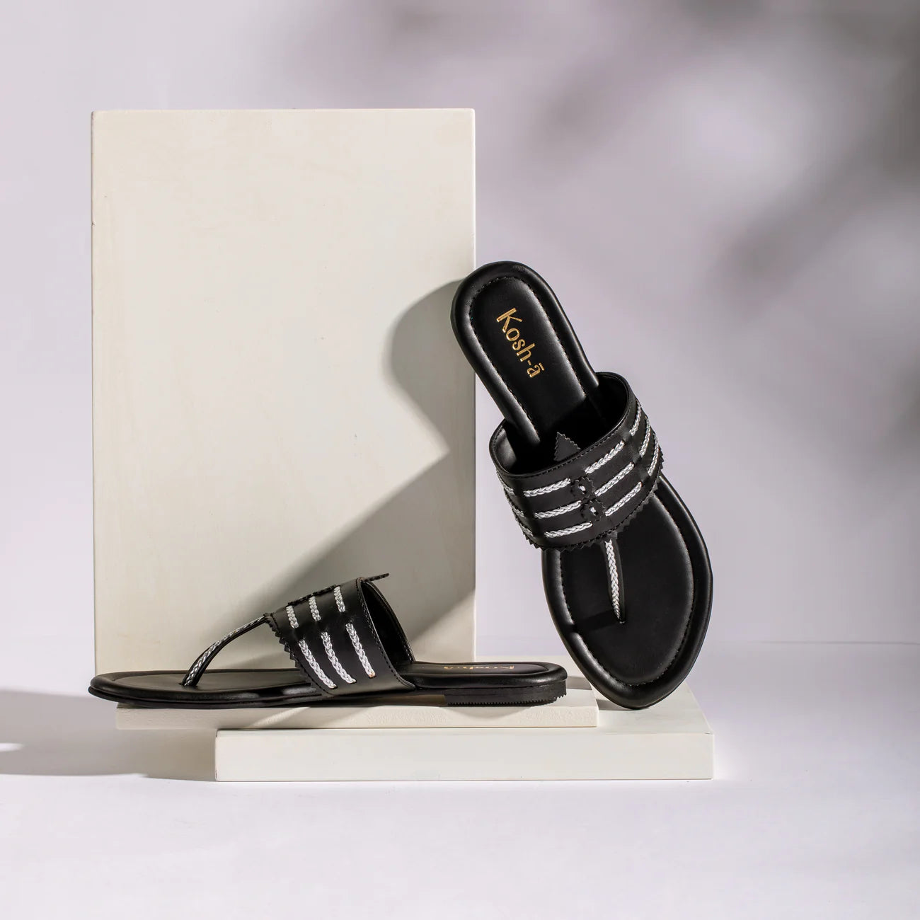 Black And Silver Flat Sandals for women in USA