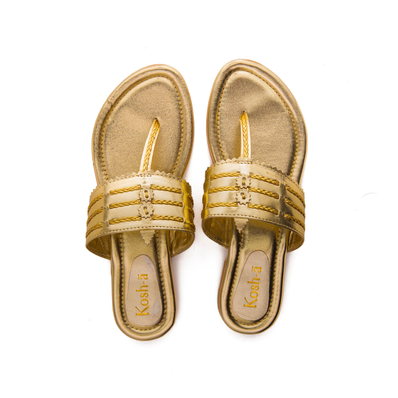 Gold Flat Sandals For Women in USA by Kosh-a