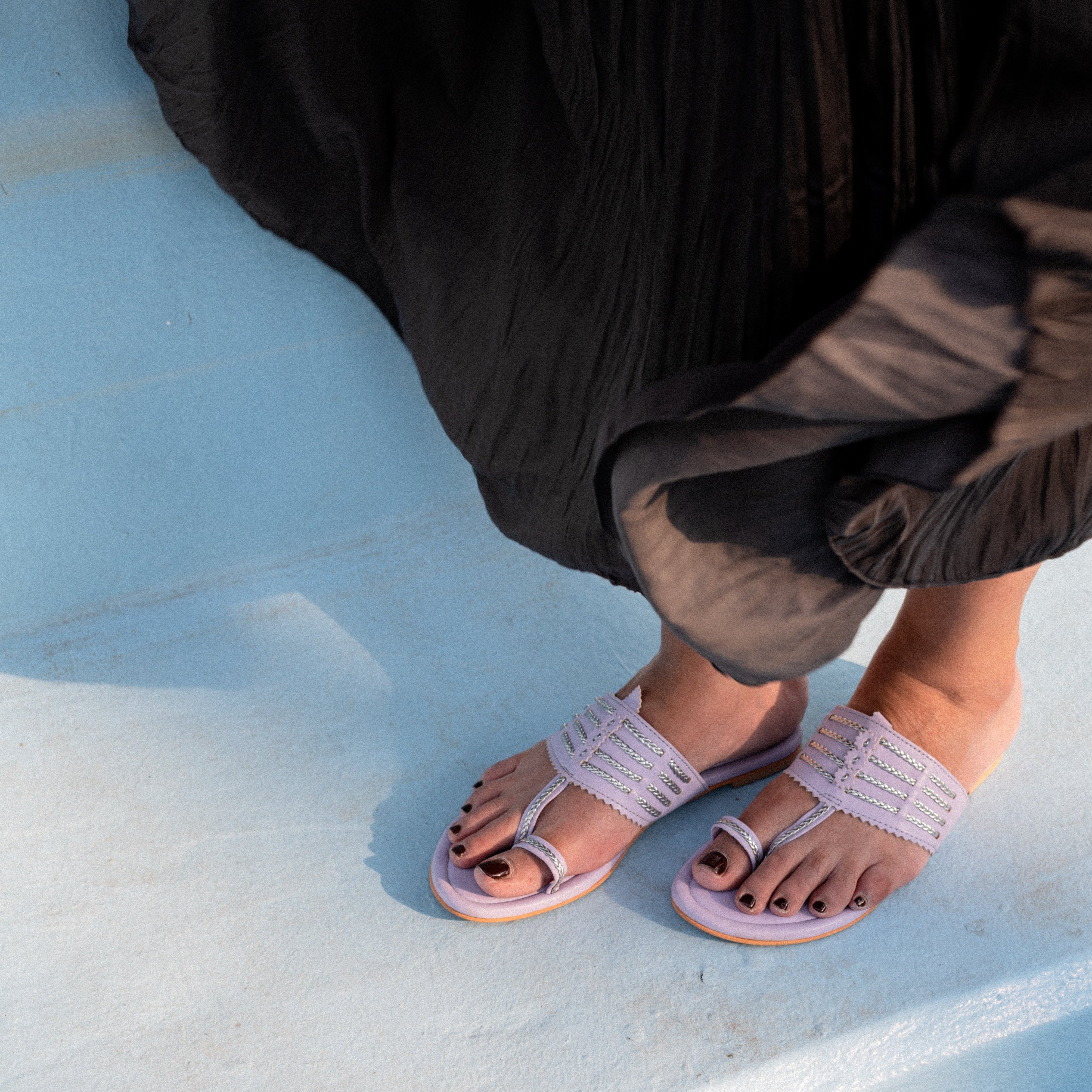 Bikaner Purple And Silver Flats with Toe Ring