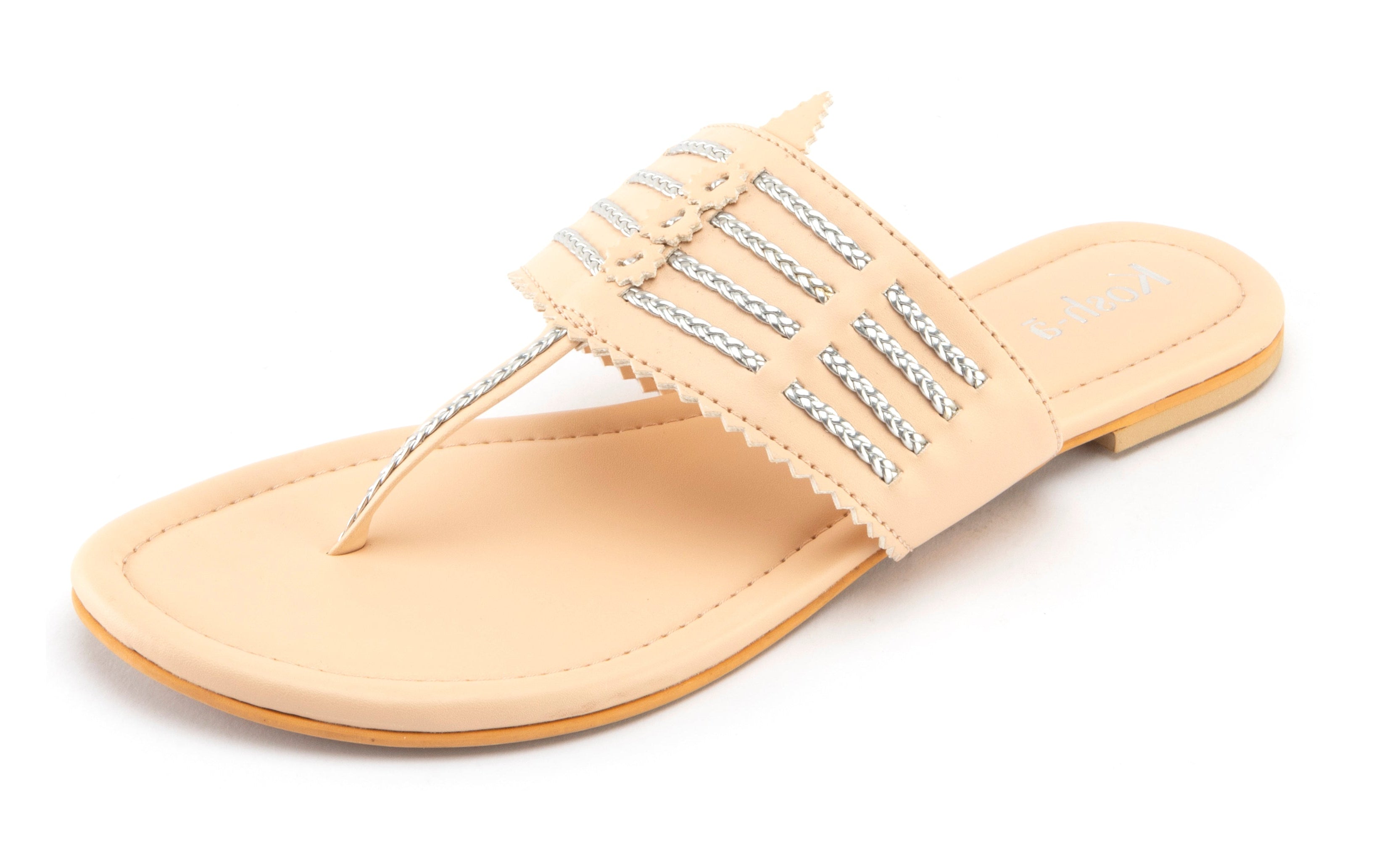 Jaipur Peach And Silver Flats