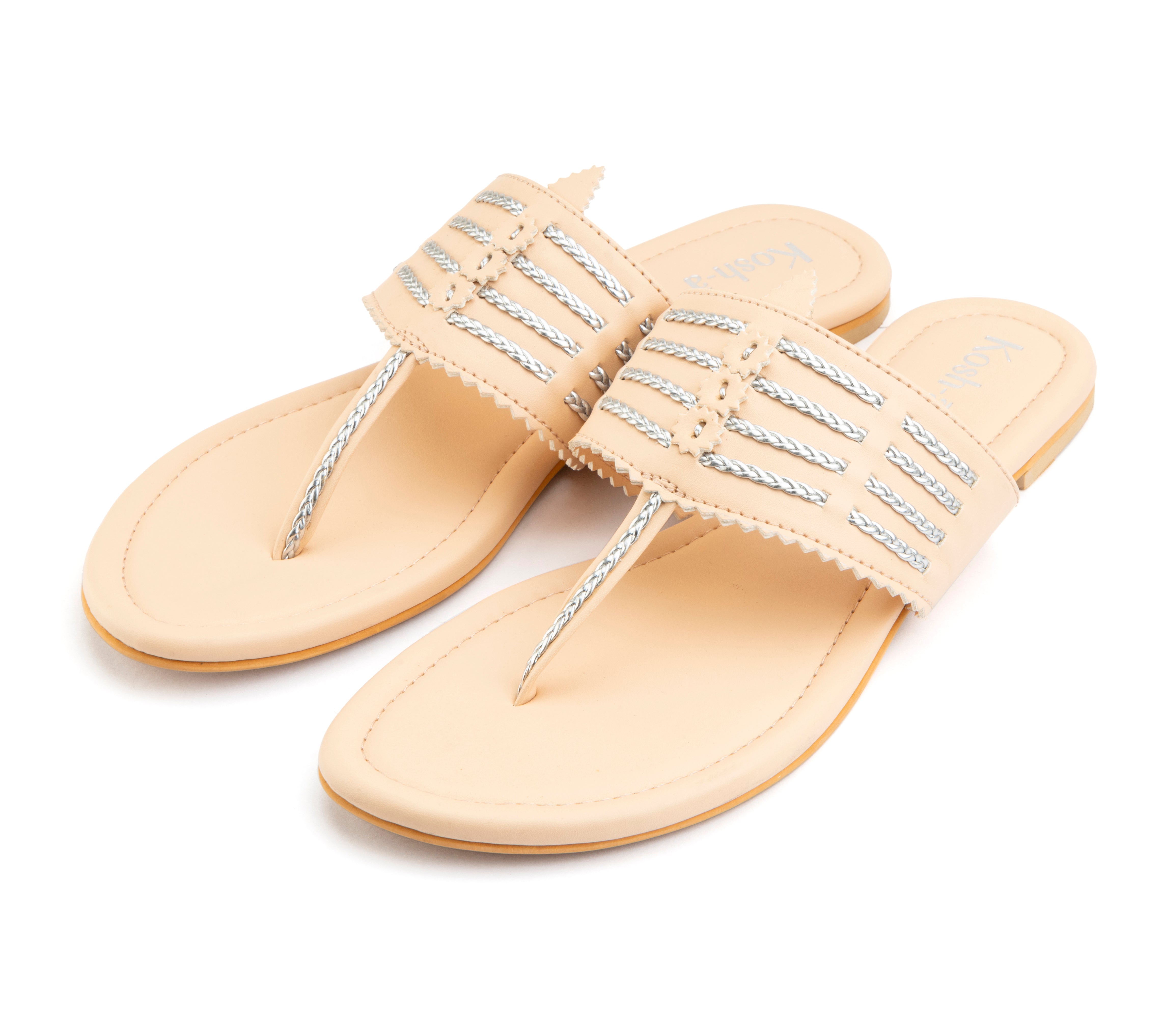 Jaipur Peach And Silver Flats