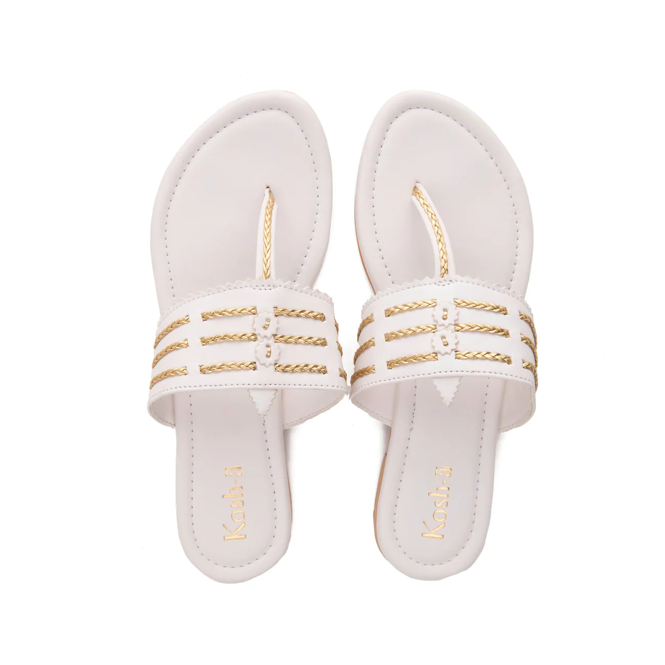 White And Gold Flat Sandals for women in USA