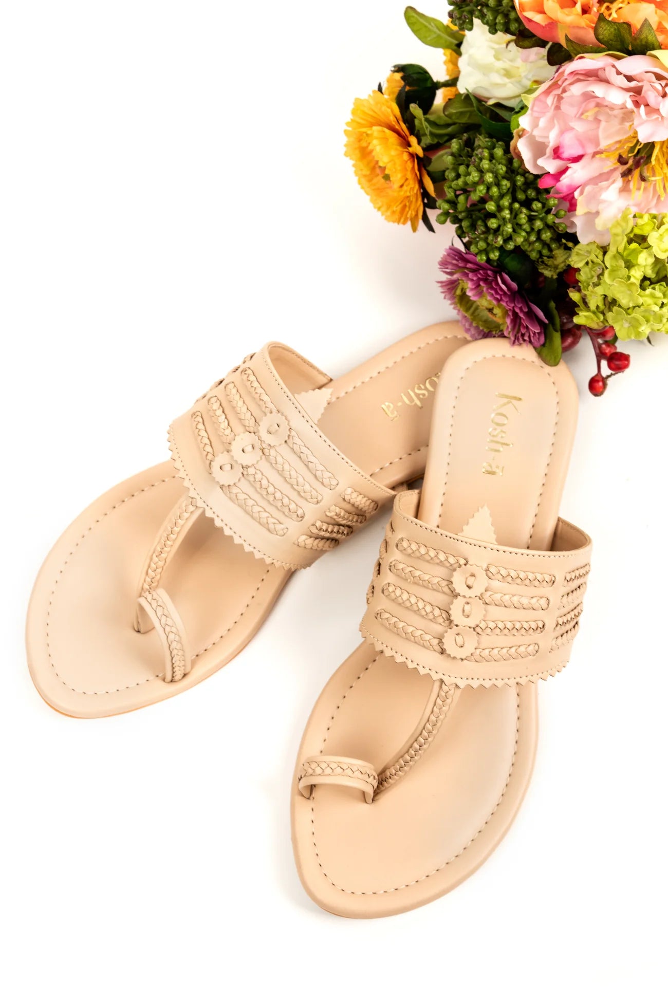 beige flat sandals for women in usa by kosh-a