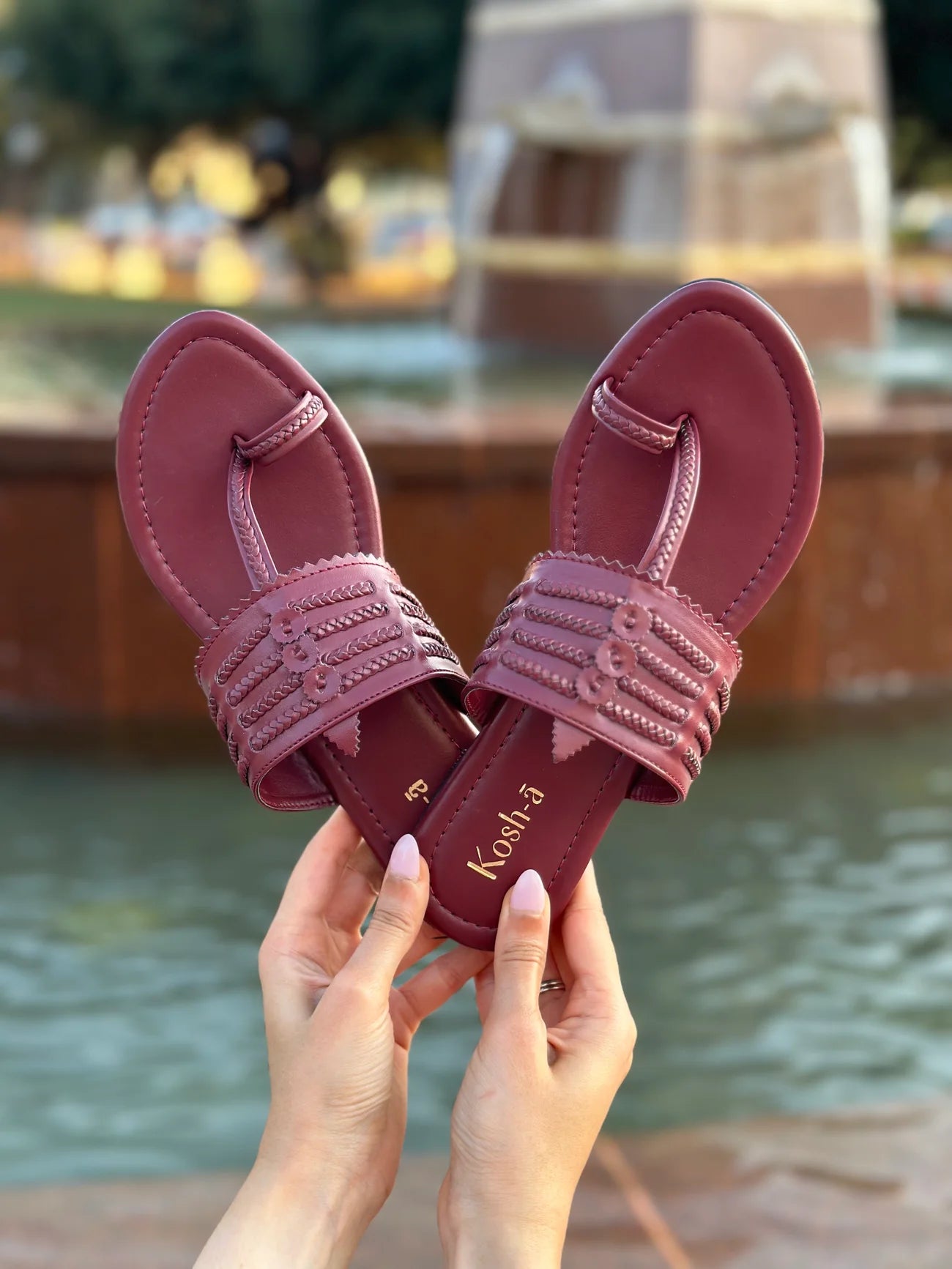 maroon flat sandals for women in USA at Kosh-a
