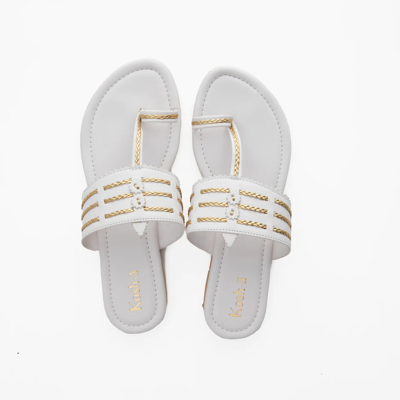 white flat sandals for women with toe ring by kosh-a