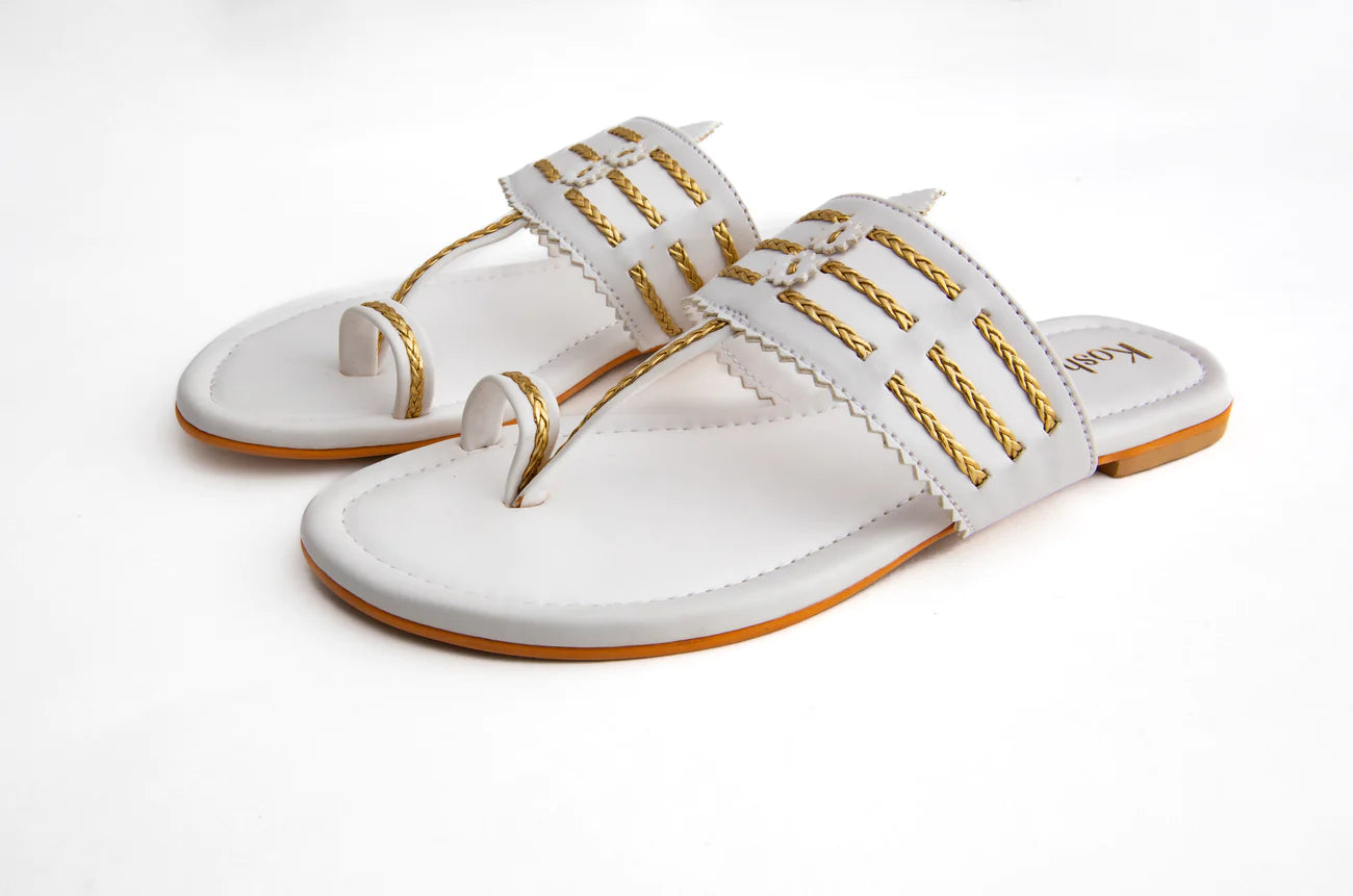 white flat sandals for women with toe ring by kosh-a