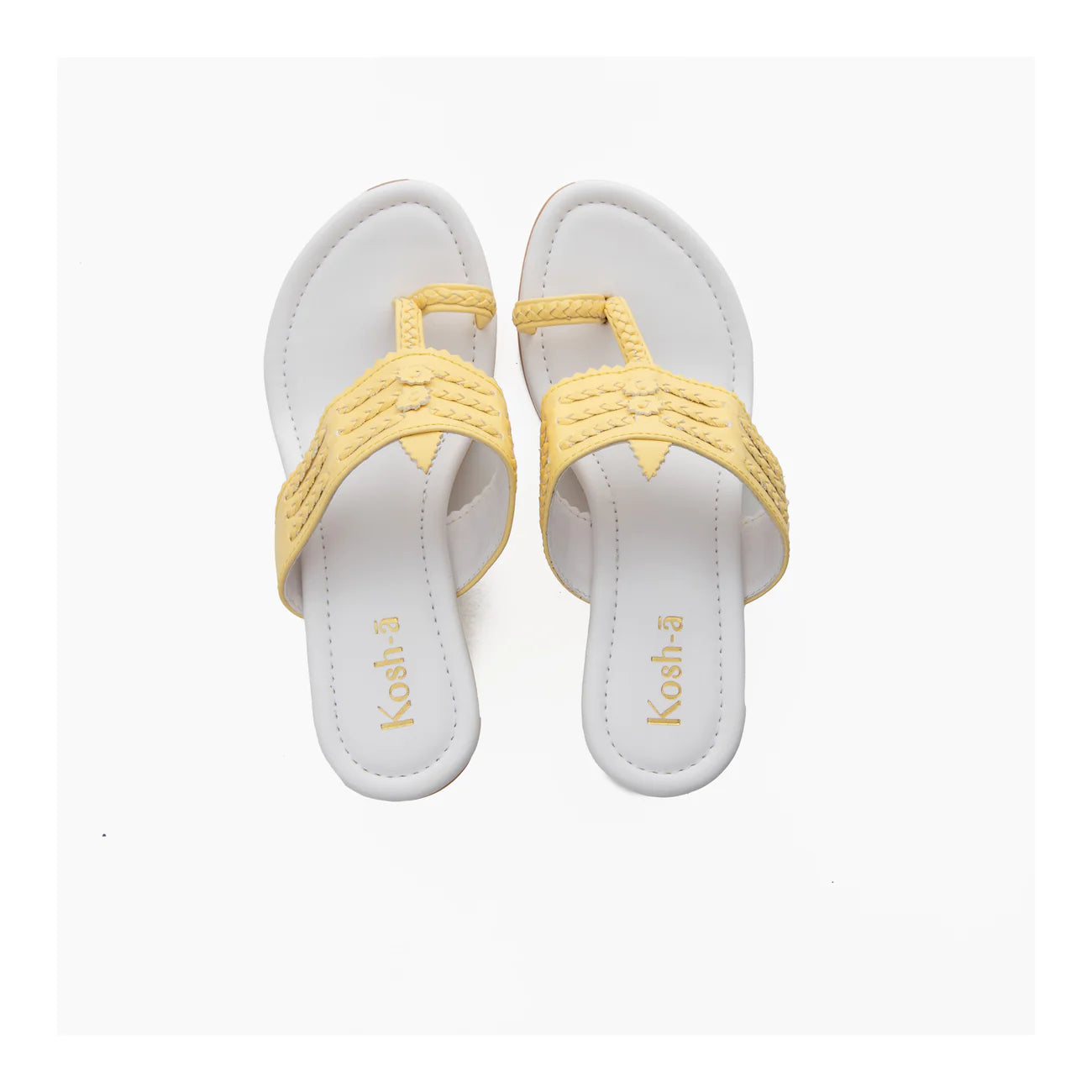 yellow and white block heel sandals